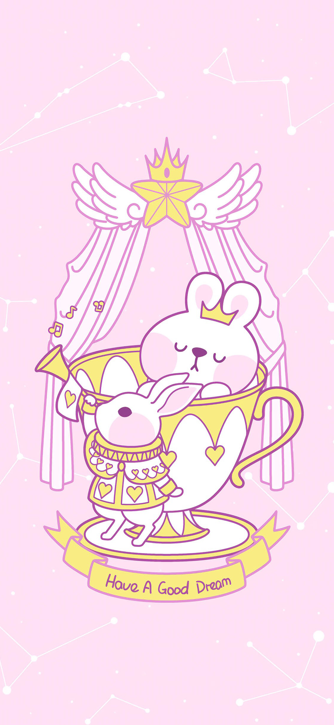 [2436×1125]美梦 粉色 兔子 可爱 星座 吹喇叭 苹果手机动漫壁纸图片