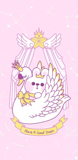[2436x1125]美梦 粉色 兔子 可爱 星座 天鹅 苹果手机动漫壁纸图片