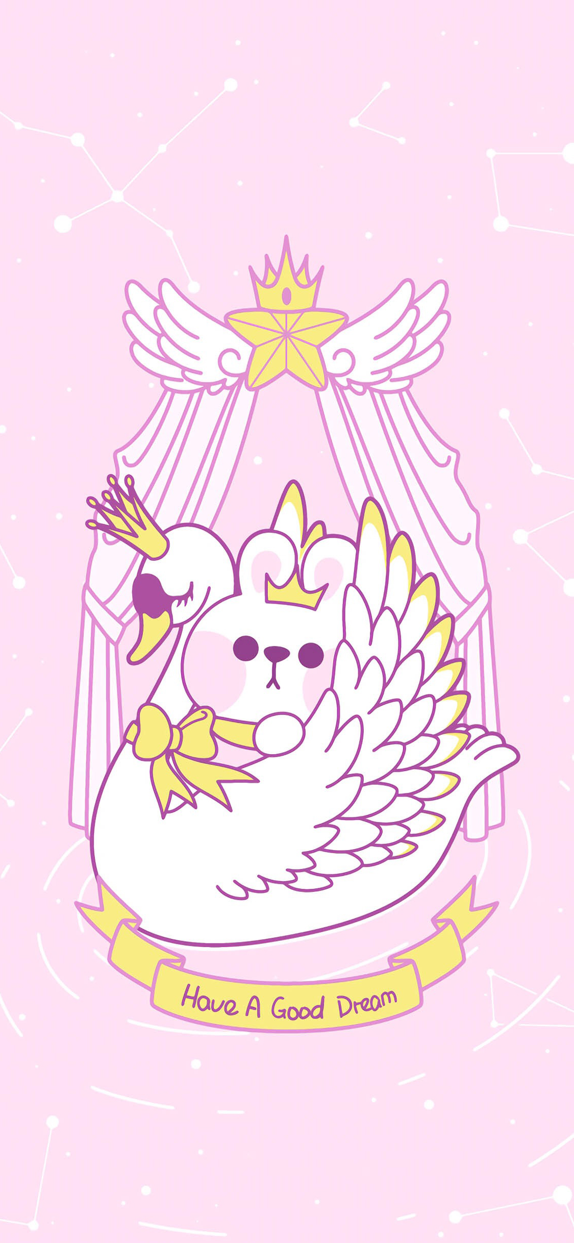 [2436×1125]美梦 粉色 兔子 可爱 星座 天鹅 苹果手机动漫壁纸图片