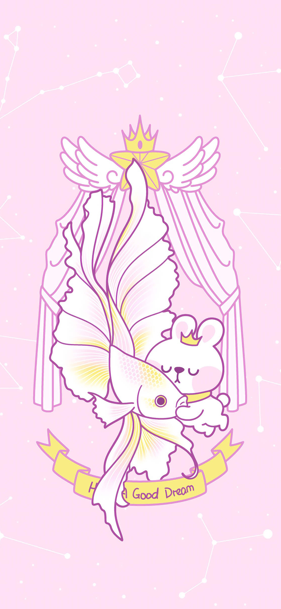 [2436×1125]美梦 粉色 兔子 可爱 星座 金鱼 苹果手机动漫壁纸图片