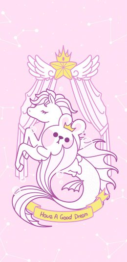 [2436x1125]美梦 粉色 兔子 可爱 星座 马 苹果手机动漫壁纸图片