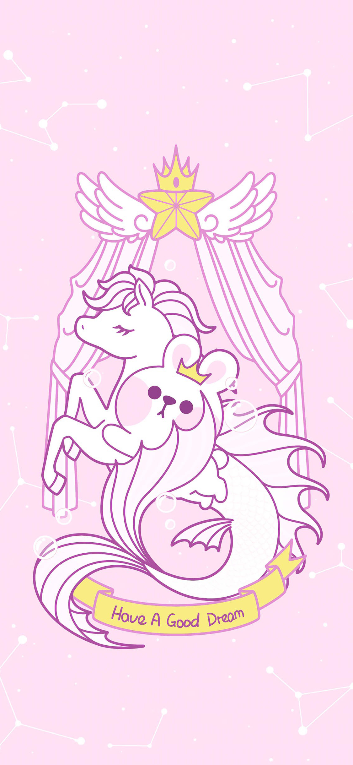 [2436×1125]美梦 粉色 兔子 可爱 星座 马 苹果手机动漫壁纸图片