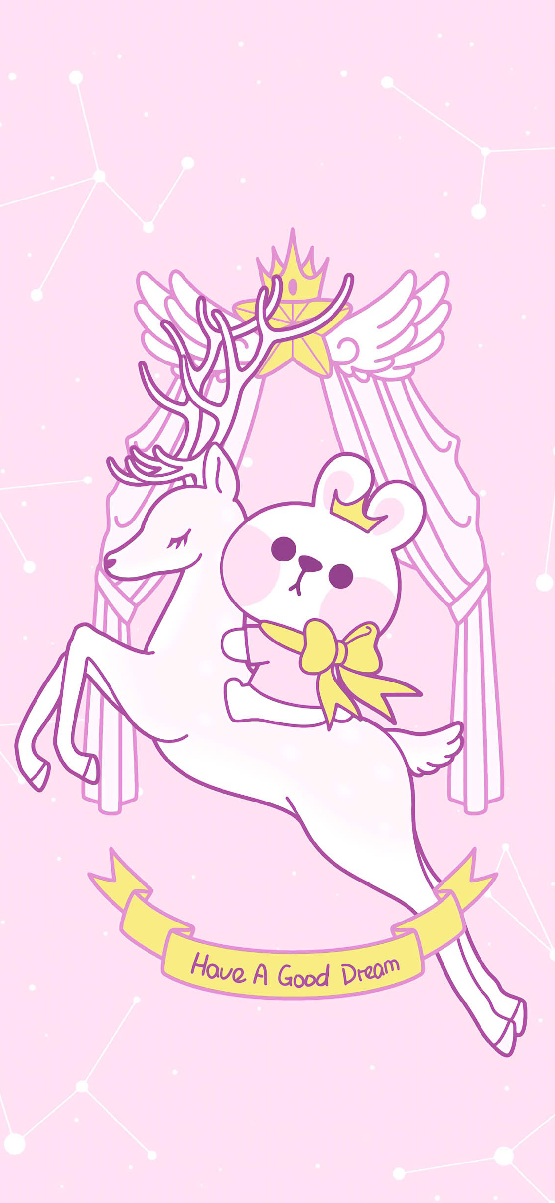 [2436×1125]美梦 粉色 兔子 可爱 星座 鹿 苹果手机动漫壁纸图片