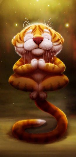 [2436x1125]老虎 可爱 卡通 打坐 苹果手机动漫壁纸图片