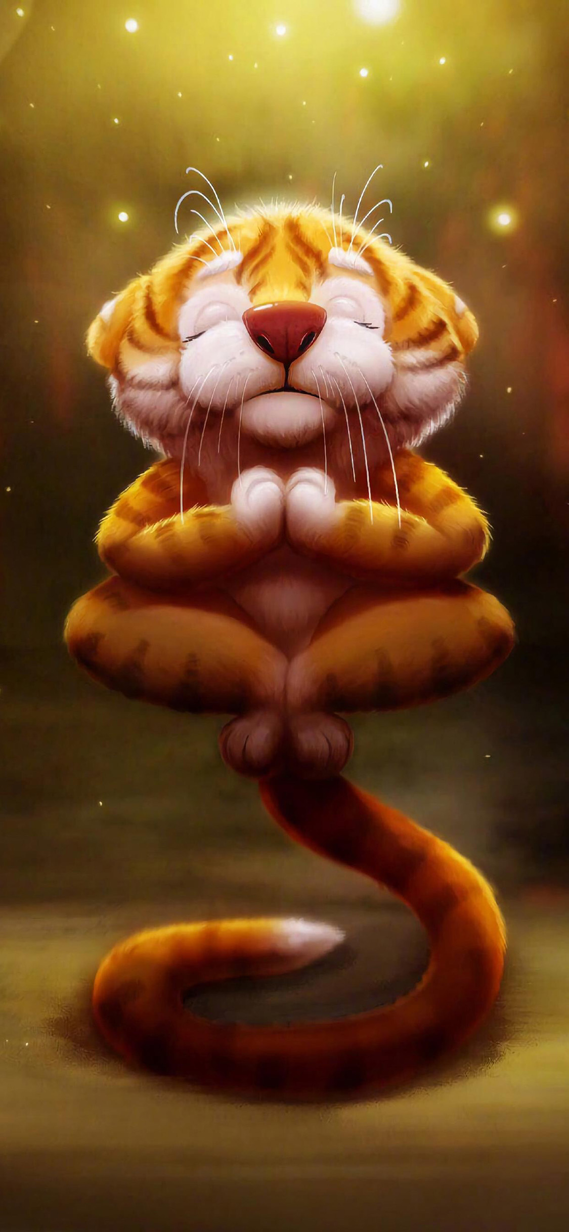 [2436×1125]老虎 可爱 卡通 打坐 苹果手机动漫壁纸图片