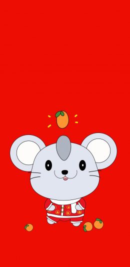 [2436x1125]老鼠 红色 橘子 福 苹果手机动漫壁纸图片