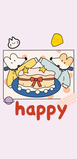 [2436x1125]老鼠 绘画 happy 鼠年 苹果手机动漫壁纸图片