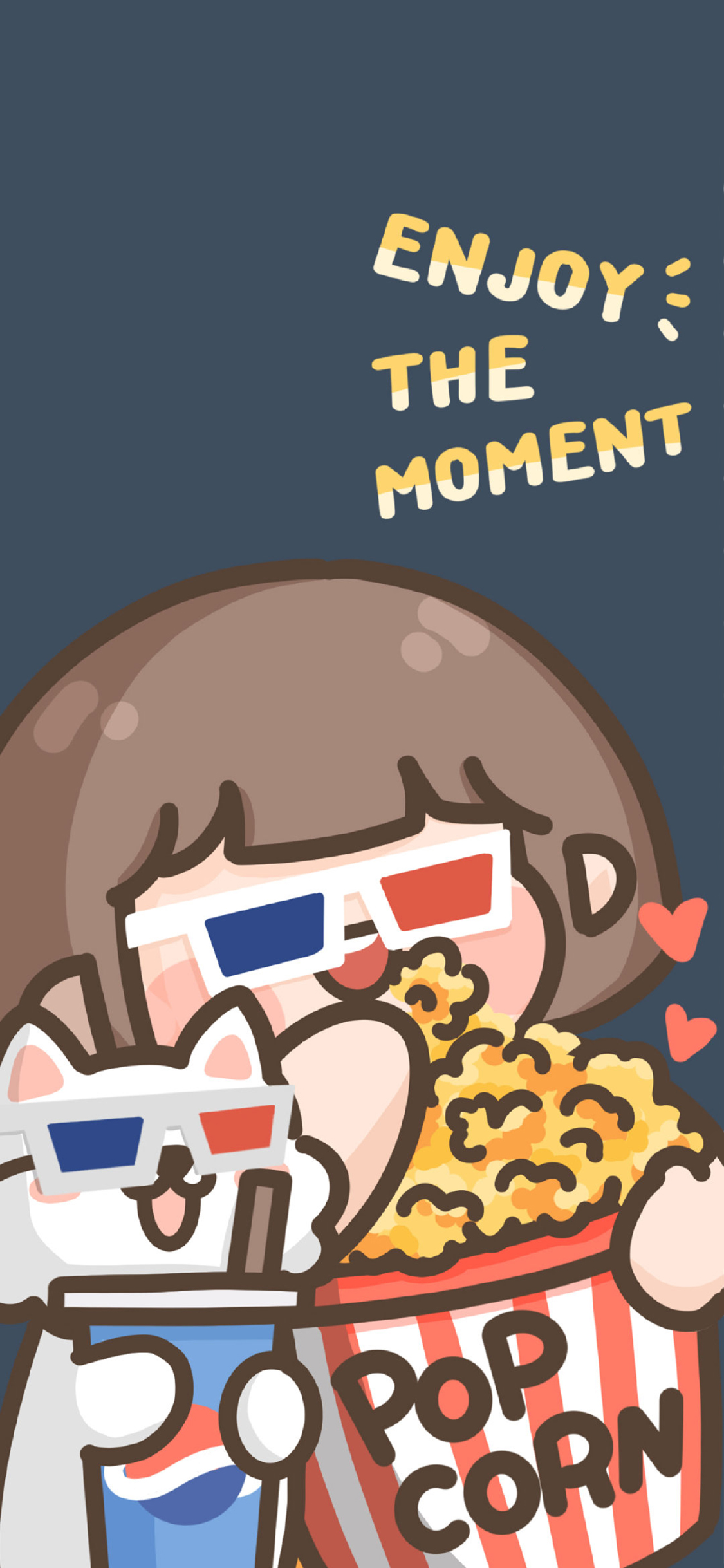 [2436×1125]肉肉酱 享受 爆米花 看电影 猫 苹果手机动漫壁纸图片