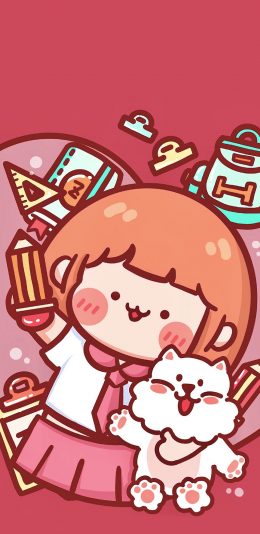 [2436x1125]肉肉酱 卡通 女孩 文具 苹果手机动漫壁纸图片