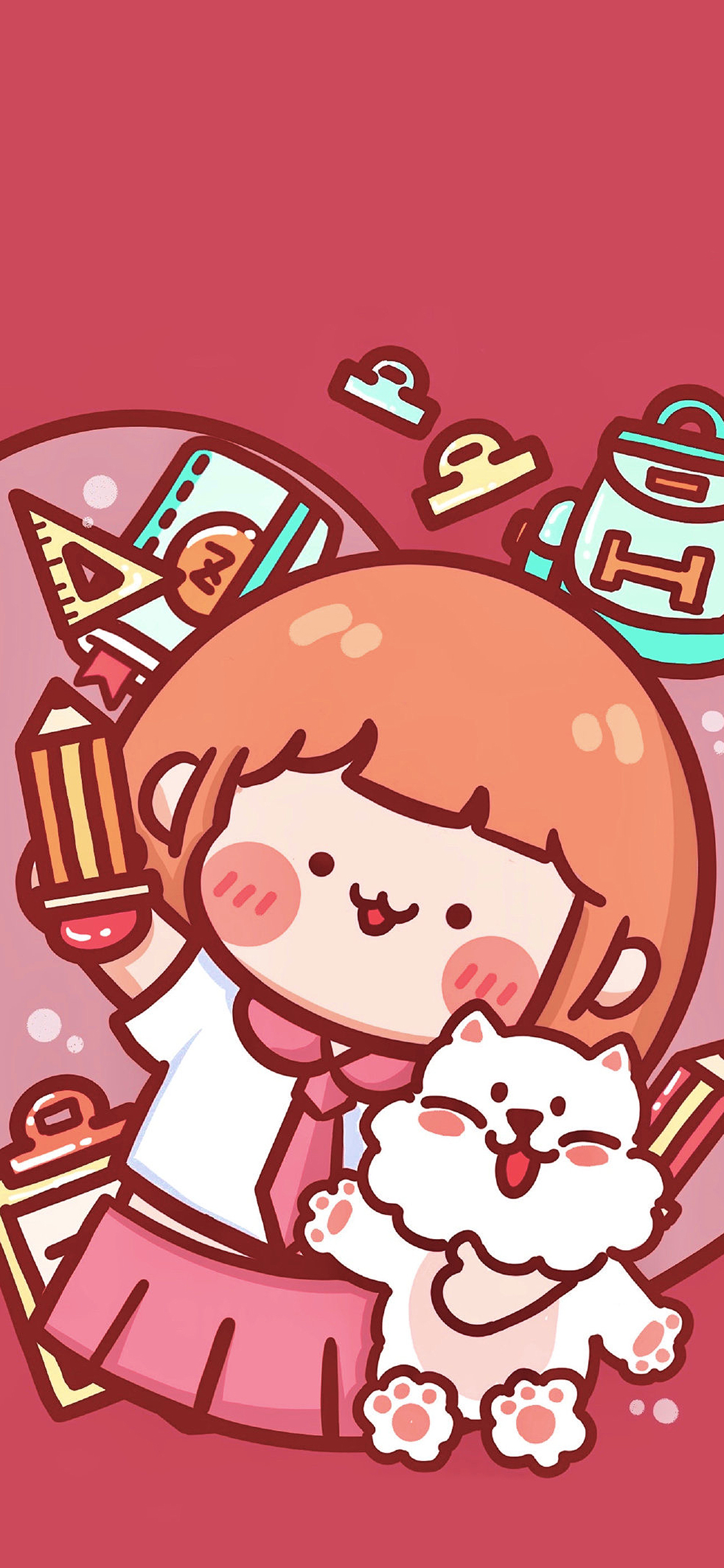 [2436×1125]肉肉酱 卡通 女孩 文具 苹果手机动漫壁纸图片