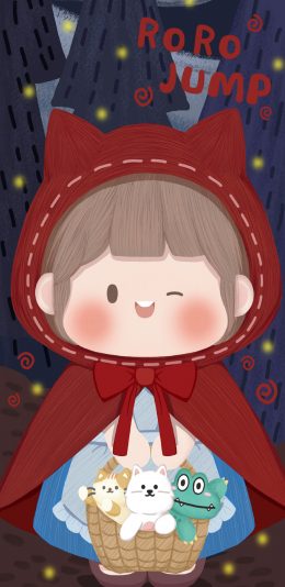 [2436x1125]肉肉酱 小红帽 小女孩 夜晚 苹果手机动漫壁纸图片