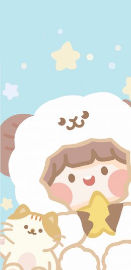 [2436x1125]肉肉酱 星星 羊 猫咪 苹果手机动漫壁纸图片
