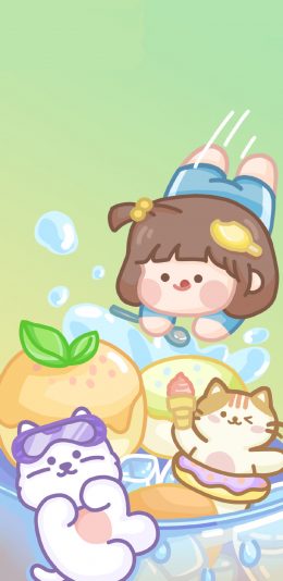 [2436x1125]肉肉酱 狗 猫咪 冰淇淋 跳水 苹果手机动漫壁纸图片