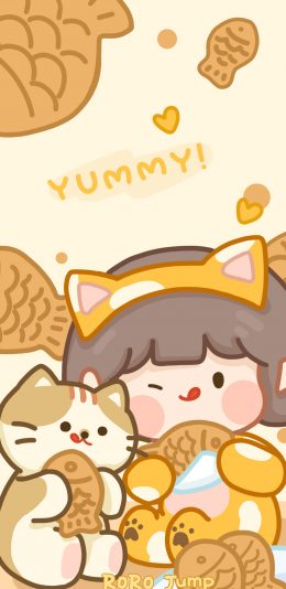 [2436x1125]肉肉酱 猫咪 鲷鱼烧 yummy 苹果手机动漫壁纸图片