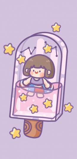 [2436x1125]肉肉酱 紫色 雪糕 游泳圈 星星 苹果手机动漫壁纸图片