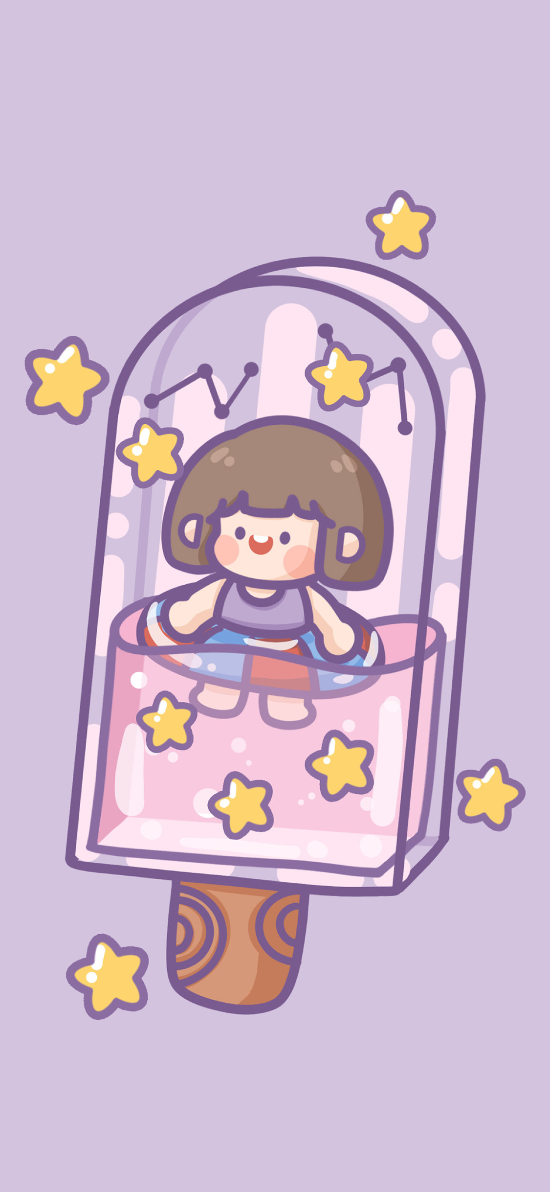 [2436×1125]肉肉酱 紫色 雪糕 游泳圈 星星 苹果手机动漫壁纸图片