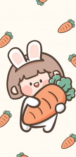 [2436x1125]肉肉酱 胡萝卜 兔子 小女孩 可爱 苹果手机动漫壁纸图片