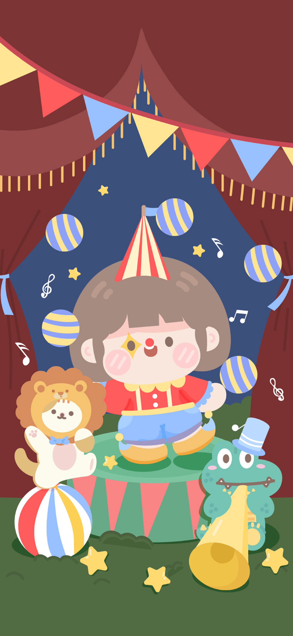 [2436×1125]肉肉酱 马戏团 小丑 小女孩 苹果手机动漫壁纸图片