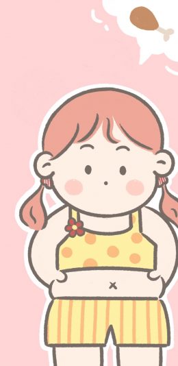 [2436x1125]肚腩 肥胖 鸡腿 女孩 肚子 苹果手机动漫壁纸图片