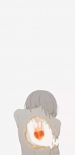 [2436x1125]背影 二次元 心脏 燃烧 苹果手机动漫壁纸图片