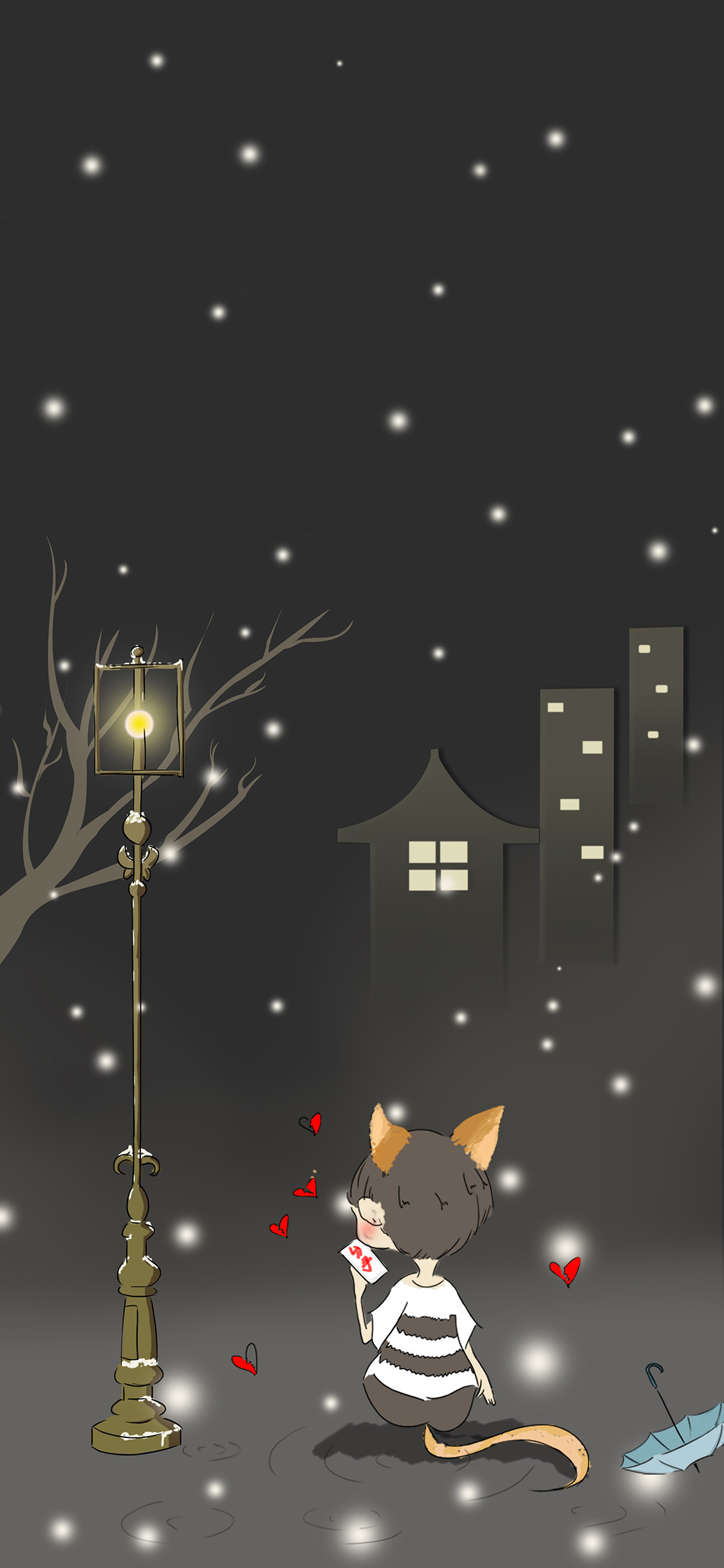 [2436×1125]背影 单身狗 分手 卡通 苹果手机动漫壁纸图片