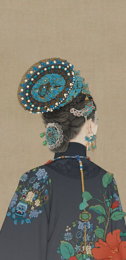 [2436x1125]背影 皇朝 皇妃 古装 插图 苹果手机动漫壁纸图片