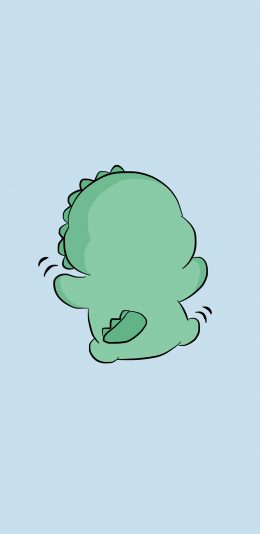 [2436x1125]背影 绿 可爱 小恐龙 苹果手机动漫壁纸图片