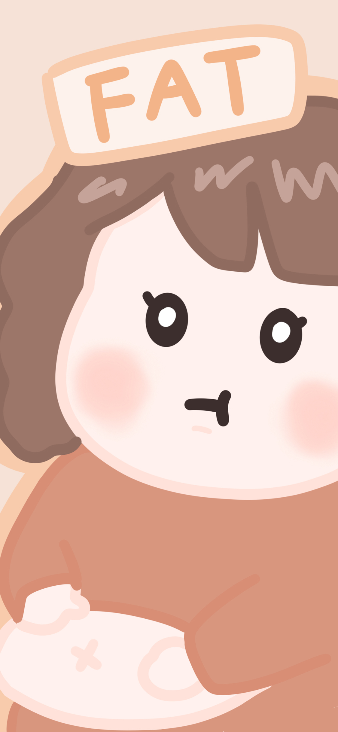 [2436×1125]胖 女孩 fat 橘色 肚腩 肉 苹果手机动漫壁纸图片