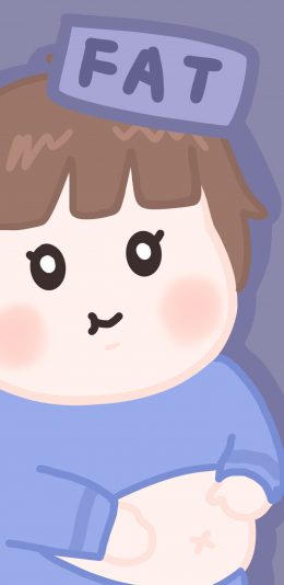 [2436x1125]胖 女孩 fat 紫色 肚腩 肉 苹果手机动漫壁纸图片