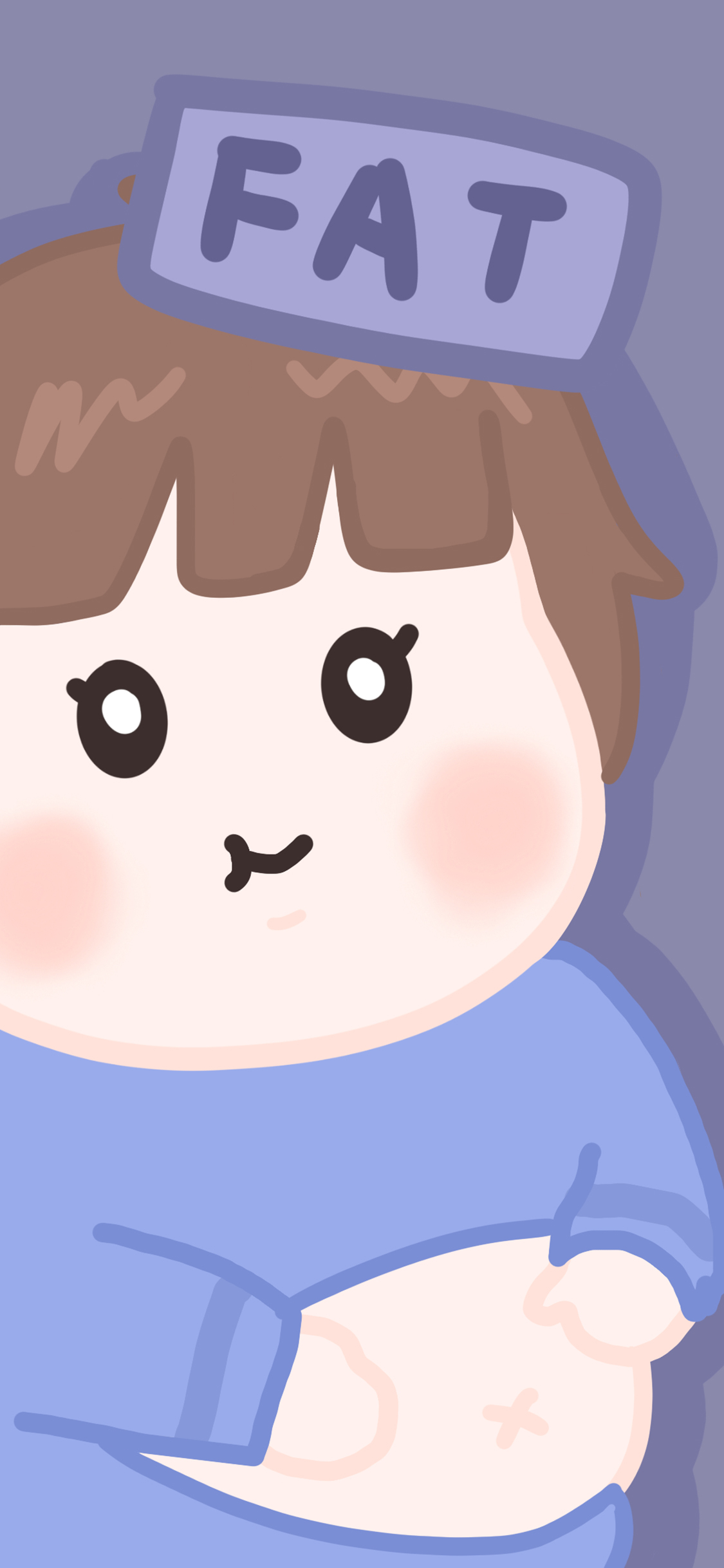 [2436×1125]胖 女孩 fat 紫色 肚腩 肉 苹果手机动漫壁纸图片