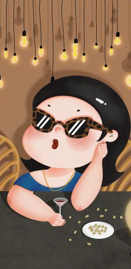 [2436x1125]胖妞 卡通 墨镜 富婆 苹果手机动漫壁纸图片