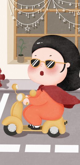 [2436x1125]胖妞 小绵羊 机车 拉风 苹果手机动漫壁纸图片