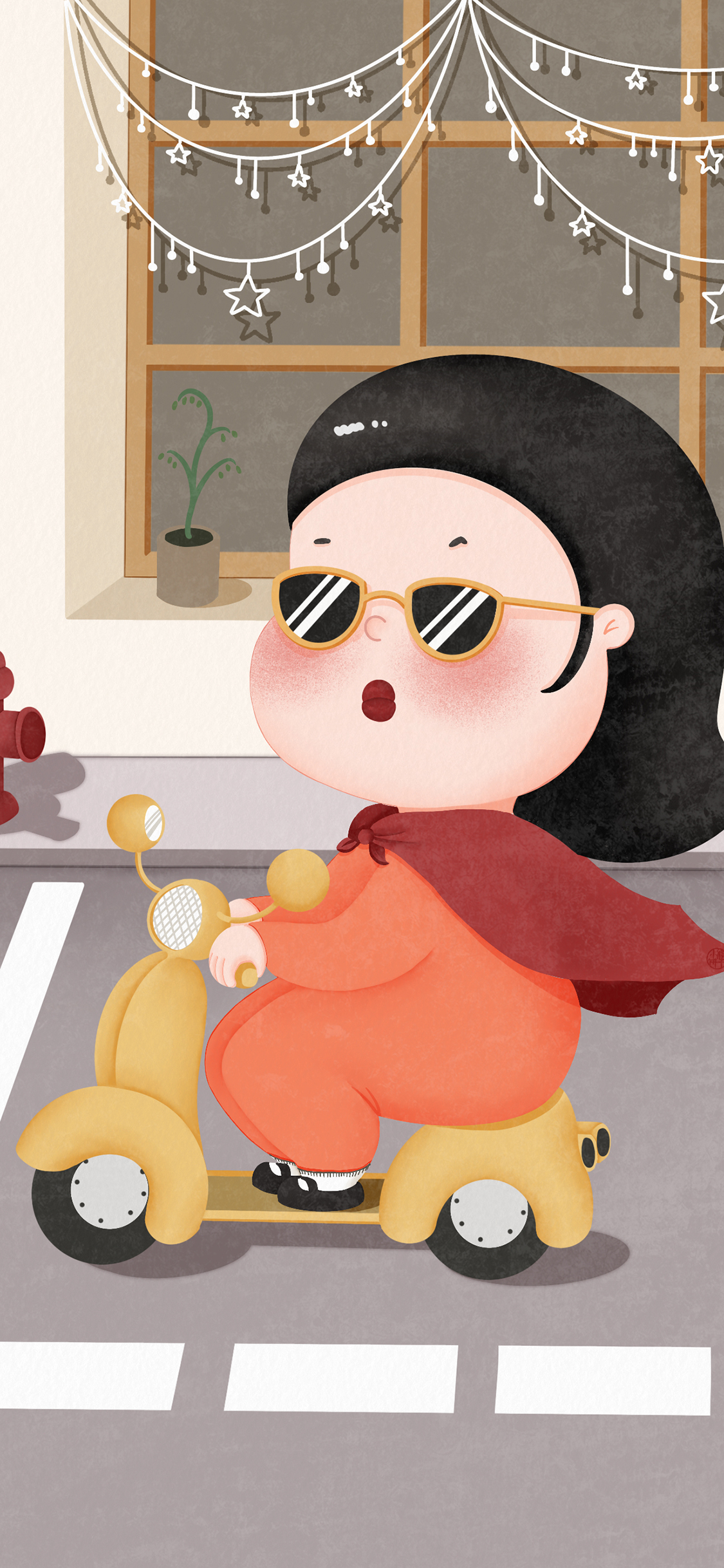 [2436×1125]胖妞 小绵羊 机车 拉风 苹果手机动漫壁纸图片