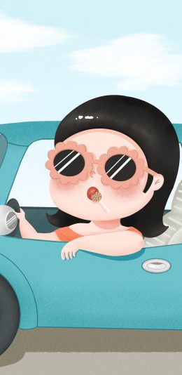 [2436x1125]胖妞 插画 汽车 富婆 苹果手机动漫壁纸图片