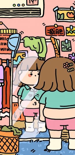 [2436x1125]胖妹 可爱 减肥 游泳圈 苹果手机动漫壁纸图片