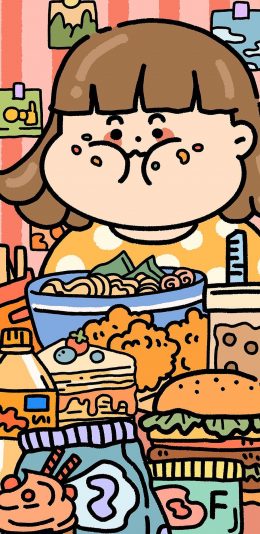 [2436x1125]胖妹儿 美食 油炸 快餐 苹果手机动漫壁纸图片