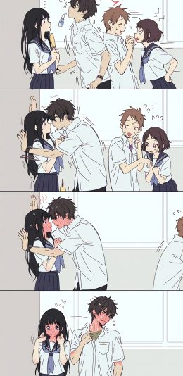 [2436x1125]脸红 二次元 漫画 校园 苹果手机动漫壁纸图片