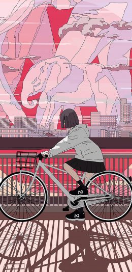 [2436x1125]自行车 女孩 漫画 大象 影子 苹果手机动漫壁纸图片