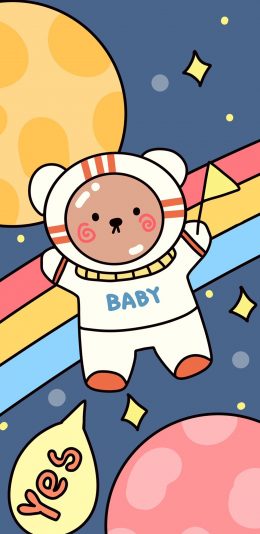 [2436x1125]航空 小熊 baby yes 苹果手机动漫壁纸图片