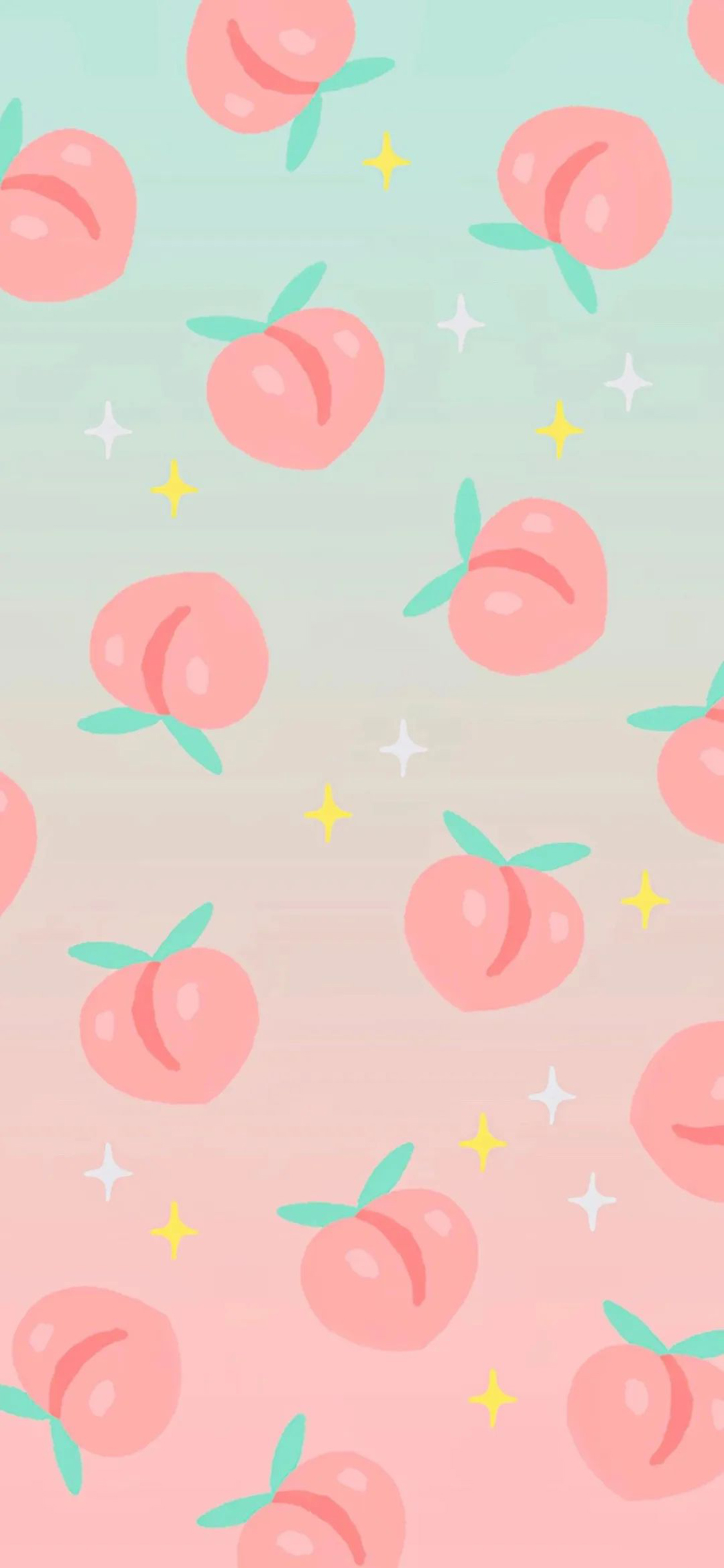 [2436×1125]色彩 渐变 卡通 桃子 平铺 苹果手机动漫壁纸图片