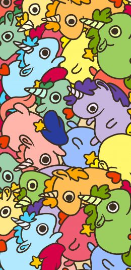 [2436x1125]色彩 独角兽 密集 平铺 苹果手机动漫壁纸图片