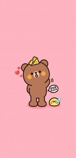 [2436x1125]芝士熊 粉色 爱心 苹果手机动漫壁纸图片