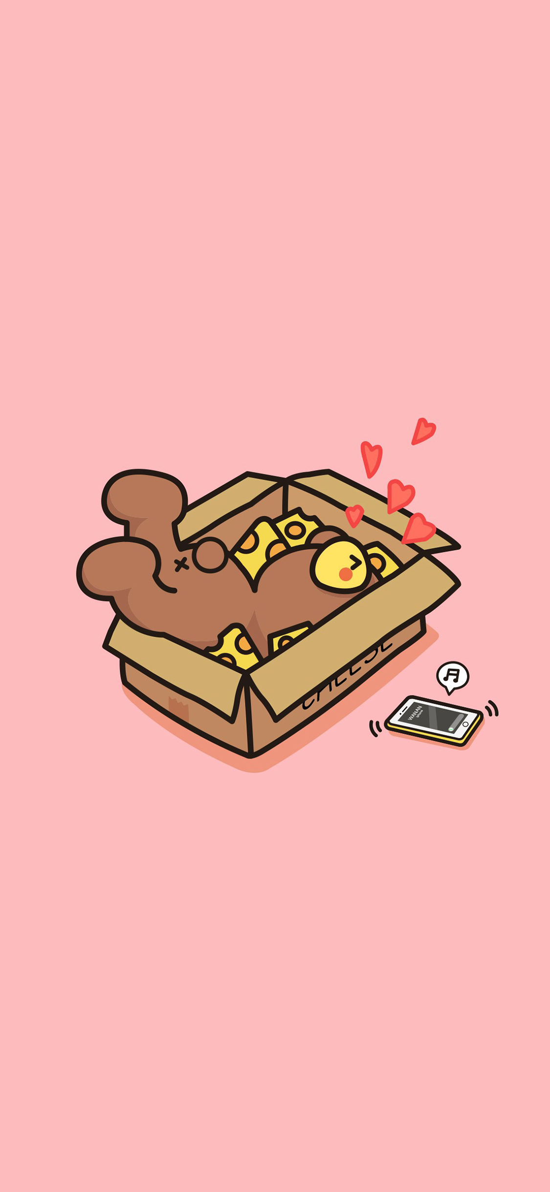 [2436×1125]芝士熊 粉色 箱子 爱心 音乐 苹果手机动漫壁纸图片