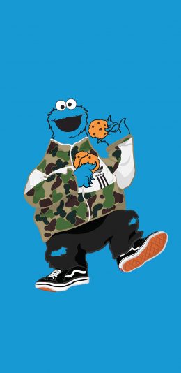 [2436x1125]芝麻街 甜饼怪 动画 美国 蓝色 苹果手机动漫壁纸图片