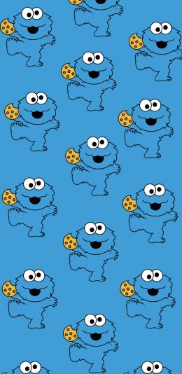 [2436x1125]芝麻街 甜饼怪 动画 美国 蓝色 平铺 苹果手机动漫壁纸图片