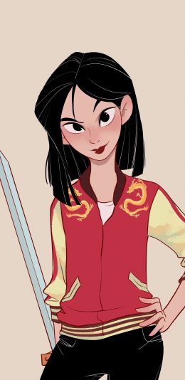 [2436x1125]花木兰 背影 私服 中国风 潮服 剑 苹果手机动漫壁纸图片