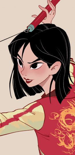 [2436x1125]花木兰 背影 私服 中国风 潮服 双节棍 苹果手机动漫壁纸图片