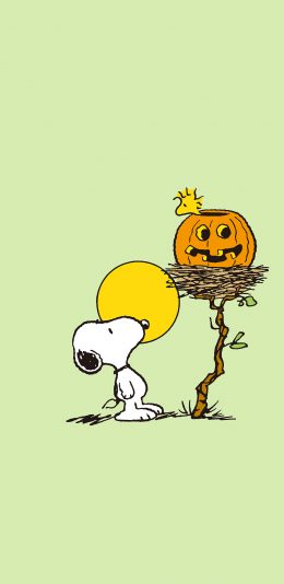 [2436x1125]花生漫画  卡通 史努比 南瓜灯 苹果手机动漫壁纸图片