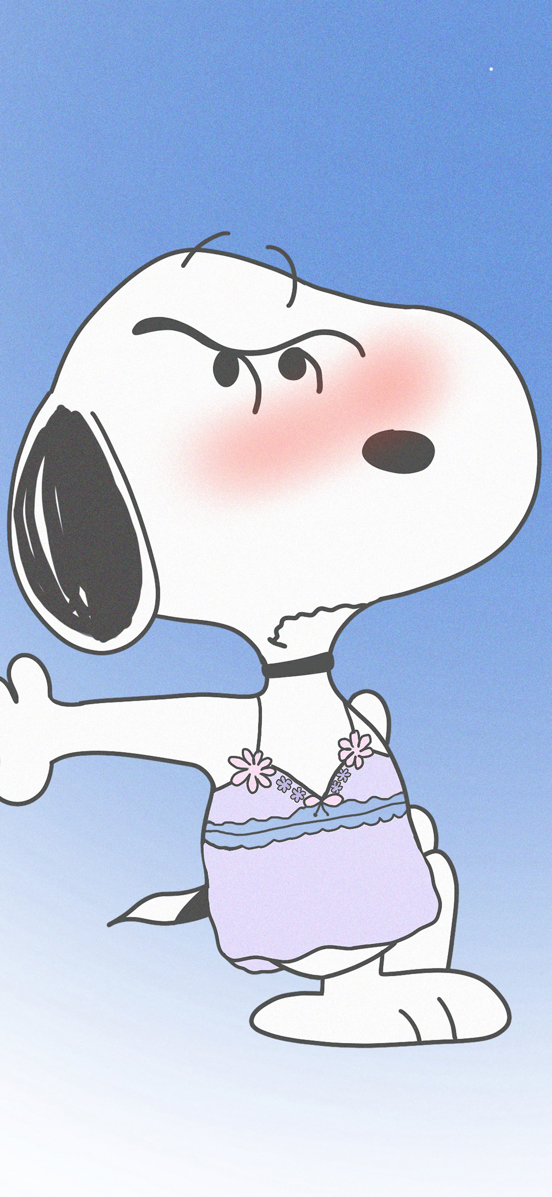 [2436×1125]花生漫画 史努比 睡衣秀（取自微博：寄喜饼给你喔） 苹果手机动漫壁纸图片