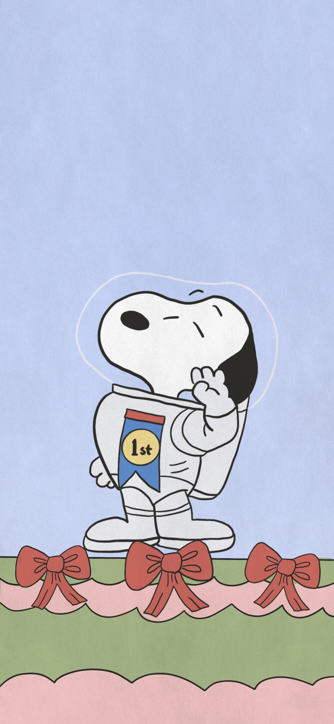 [2436×1125]花生漫画 史努比 蝴蝶结 苹果手机动漫壁纸图片